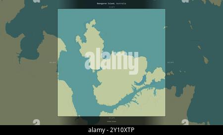 L'île de Boongaree dans l'océan Indien, appartenant à l'Australie, décrite et mise en évidence sur une carte topographique de style humanitaire OSM Banque D'Images