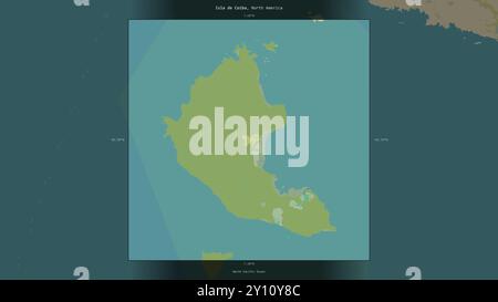 Isla de Coiba dans l'océan Pacifique Nord, appartenant au Panama, décrite et mise en évidence sur une carte topographique de style humanitaire OSM Banque D'Images