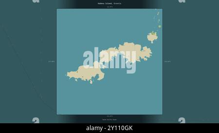 L'île de Kadavu dans l'océan Pacifique Sud, appartenant aux Fidji, décrite et mise en évidence sur une carte topographique de style humanitaire OSM Banque D'Images