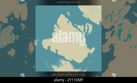 Île King William dans les passages du Nord-Ouest, appartenant au Canada, décrite et mise en évidence sur une carte topographique de style humanitaire OSM Banque D'Images
