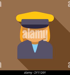 Icône de style plat d'une officier blonde portant un uniforme et un chapeau, représentant potentiellement un policier, pilote, ou autre profession avec un code vestimentaire similaire Illustration de Vecteur