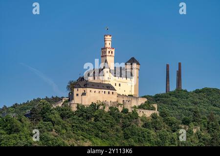 Château de Marksburg près de Braubach, site du patrimoine mondial de la vallée du Haut-Rhin moyen, Rhénanie-Palatinat, Allemagne, Banque D'Images