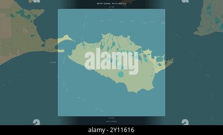 Île Marsh dans le golfe du Mexique, appartenant aux États-Unis, décrite et mise en évidence sur une carte topographique de style humanitaire OSM Banque D'Images