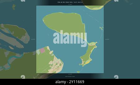 Parc d'État Ilha do Mel dans l'océan Atlantique Sud, appartenant au Brésil, décrit et mis en évidence sur une carte topographique de style humanitaire OSM Banque D'Images