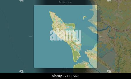 Ile d'Oléron dans le golfe de Gascogne, appartenant à la France, décrite et mise en évidence sur une carte topographique de style humanitaire OSM Banque D'Images