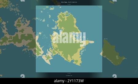 Isla Popa dans la mer des Caraïbes, appartenant au Panama, décrite et mise en évidence sur une carte topographique de style humanitaire OSM Banque D'Images