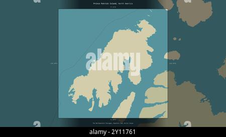 Île Prince Patrick dans la mer de Beaufort, appartenant au Canada, décrite et mise en évidence sur une carte topographique de style humanitaire de l'OSM Banque D'Images