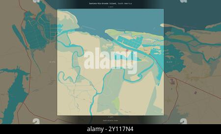 Santana-Rio-Grande Island dans l'océan Atlantique Sud, appartenant au Brésil, décrite et mise en évidence sur une carte topographique de style humanitaire OSM Banque D'Images