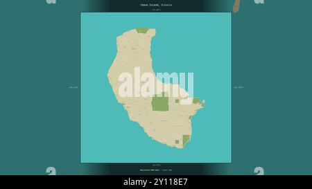 Île de Tanna dans la mer de Corail, appartenant à Vanuatu, décrite et mise en évidence sur une carte topographique de style humanitaire OSM Banque D'Images
