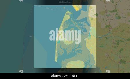 L'île Sylt en mer du Nord, appartenant à l'Allemagne, décrite et mise en évidence sur une carte topographique de style humanitaire OSM Banque D'Images