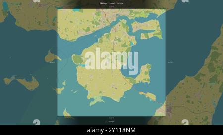 Tasinge Island dans le Kattegat, appartenant au Danemark, décrit et mis en évidence sur une carte topographique de style humanitaire OSM Banque D'Images
