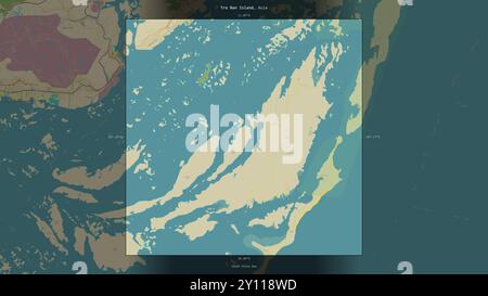 Île Tra Ban dans la mer de Chine méridionale, appartenant au Vietnam, décrite et mise en évidence sur une carte topographique de style humanitaire OSM Banque D'Images