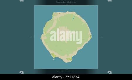 Île de Tristan da Cunha dans l'océan Atlantique Sud, appartenant à Sainte-Hélène, Ascension et Tristan da Cunha, décrite et mise en évidence sur une topogra Banque D'Images