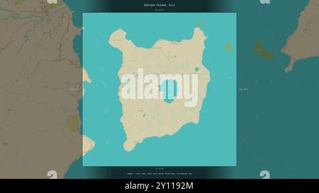 Volcano Island dans la mer de Sulu, appartenant aux Philippines, décrit et mis en évidence sur une carte topographique de style humanitaire OSM Banque D'Images