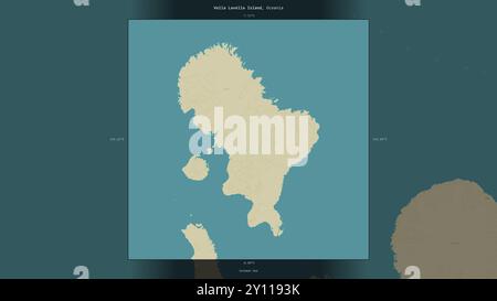 L'île de Vella Lavella dans la mer des Salomon, appartenant aux Îles Salomon, décrite et mise en évidence sur une carte topographique de style humanitaire OSM Banque D'Images