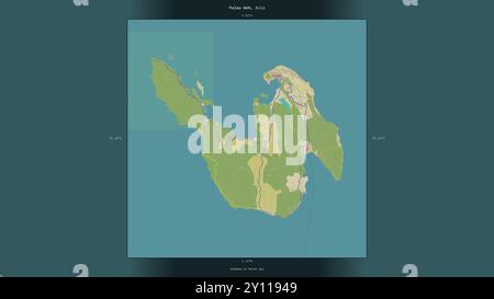 Pulau Weh dans la mer d'Andaman ou de Birmanie, appartenant à l'Indonésie, décrit et mis en évidence sur une carte topographique de style humanitaire OSM Banque D'Images