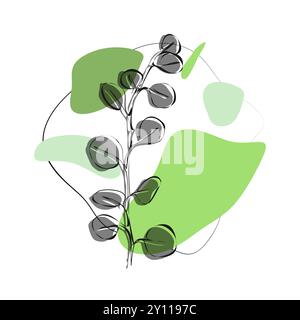 Eucalypthus pour logo, décorations, carte. invitation. Ligne transparente dessinée à la main et fond de silhouette. Décoration de mariage de ligne dessinée à la main, elegan Illustration de Vecteur