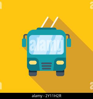 Trolleybus vert conduisant le long d'un fond jaune, concept de transport public Illustration de Vecteur