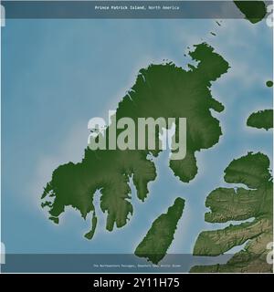 Île Prince Patrick dans la mer de Beaufort, appartenant au Canada, coupée en carré sur une carte d'altitude en couleur Banque D'Images