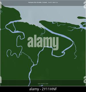 Île Santana-Rio-Grande dans l'océan Atlantique Sud, appartenant au Brésil, recadrée au carré sur une carte d'altitude en couleur Banque D'Images