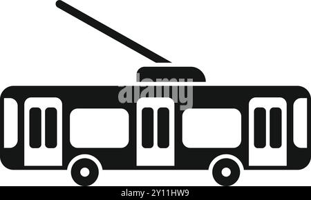 Cette icône minimaliste en noir et blanc représente un trolleybus, un bus électrique qui tire son énergie des câbles aériens Illustration de Vecteur