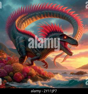 Mosasaurus : la vie dans les profondeurs des mers du Crétacé. Illustration de Vecteur