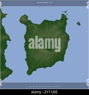 Volcano Island dans la mer de Sulu, appartenant aux Philippines, coupée en carré sur une carte d'altitude en couleur Banque D'Images