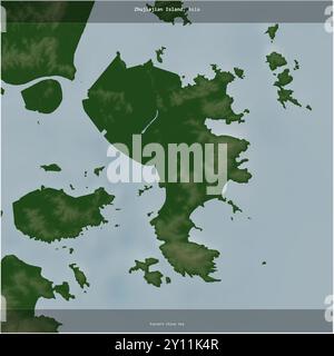 Île de Zhujiajian dans la mer de Chine orientale, appartenant à la Chine, coupée en carré sur une carte d'altitude en couleur Banque D'Images