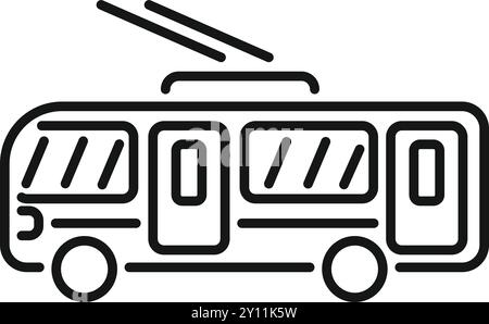 Trolleybus se déplaçant dans les rues de la ville, icône de ligne de transport électrique urbain, signe vectoriel de contour, pictogramme de style linéaire isolé sur blanc Illustration de Vecteur