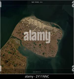 L'île d'Ayon, dans la mer de Sibérie orientale, appartenant à la Russie, a été recadrée au carré sur une image satellite prise le 8 septembre 2018 Banque D'Images