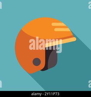 Icône de casque de sécurité orange dans un style plat avec une longue ombre sur un fond turquoise Illustration de Vecteur