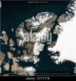 L'île d'Ellesmere dans la baie de Baffin, appartenant au Canada, a été recadrée au carré sur une image satellite prise le 21 octobre 2020 Banque D'Images