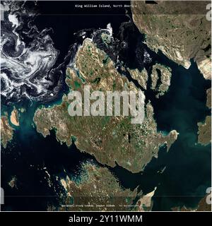 L'île King William dans les passages du Nord-Ouest, appartenant au Canada, a été recadrée en carré sur une image satellite prise le 25 août 2020 Banque D'Images