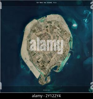 L’île Sir Bani Yas, dans le golfe Persique, appartenant aux Émirats arabes Unis, a été recadrée au carré sur une image satellite prise le 7 décembre 2023 Banque D'Images