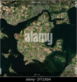 Tasinge Island dans le Kattegat, appartenant au Danemark, recadrée au carré sur une image satellite prise le 6 septembre 2023 Banque D'Images