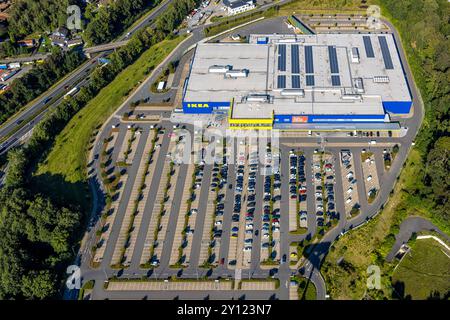 Luftbild, Ikea Einrichtungshaus Möbelhaus mit Parkplatz, Schmiedestraße an der Autobahn A46, Nächstebreck, Wuppertal, Bergisches Land, Rhénanie-du-Nord-Westphalie, Deutschland ACHTUNGxMINDESTHONORARx60xEURO *** vue aérienne, magasin de meubles Ikea avec parking, Schmiedestraße sur l'autoroute A46, Nächstebreck, Wuppertal, Bergisches Land, Rhénanie du Nord-Westphalie, Allemagne ATTENTIONxMINDESTHONORARx60xEURO Banque D'Images