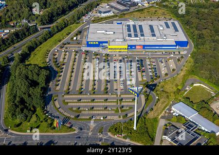 Luftbild, Ikea Einrichtungshaus Möbelhaus mit Parkplatz, Schmiedestraße an der Autobahn A46, Nächstebreck, Wuppertal, Bergisches Land, Rhénanie-du-Nord-Westphalie, Deutschland ACHTUNGxMINDESTHONORARx60xEURO *** vue aérienne, magasin de meubles Ikea avec parking, Schmiedestraße sur l'autoroute A46, Nächstebreck, Wuppertal, Bergisches Land, Rhénanie du Nord-Westphalie, Allemagne ATTENTIONxMINDESTHONORARx60xEURO Banque D'Images