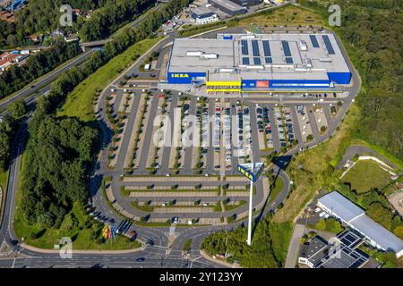 Luftbild, Ikea Einrichtungshaus Möbelhaus mit Parkplatz, Schmiedestraße an der Autobahn A46, Nächstebreck, Wuppertal, Bergisches Land, Rhénanie-du-Nord-Westphalie, Deutschland ACHTUNGxMINDESTHONORARx60xEURO *** vue aérienne, magasin de meubles Ikea avec parking, Schmiedestraße sur l'autoroute A46, Nächstebreck, Wuppertal, Bergisches Land, Rhénanie du Nord-Westphalie, Allemagne ATTENTIONxMINDESTHONORARx60xEURO Banque D'Images