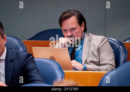 2024-09-03 Néerlandais Tweede Kamer débat plénier DEN HAAG, PAYS-BAS - 3 SEPTEMBRE : Diederik Boomsma NSC pendant le débat plénier à la Tweede Kamer le 3 septembre 2024 à Den Haag, pays-Bas Den Haag Tweede Kamer pays-Bas contenu non disponible pour redistribution aux pays-Bas directement ou indirectement par des tiers. Droit d'auteur : xJohnxBeckmannx Banque D'Images