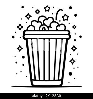 icône de pop-corn ou symbole de ligne moderne. Dessin au trait vectoriel et conception d'icône avec contour audacieux. Noir et blanc Pixel Perfect symbole minimaliste isolé whit Illustration de Vecteur