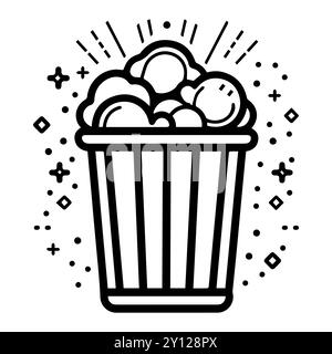 icône de pop-corn ou symbole de ligne moderne. Dessin au trait vectoriel et conception d'icône avec contour audacieux. Noir et blanc Pixel Perfect symbole minimaliste isolé whit Illustration de Vecteur