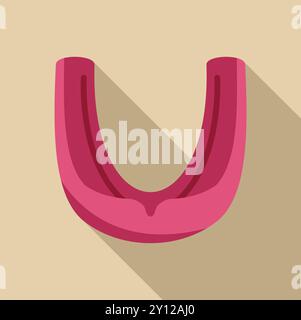 Protège-dents rose protégeant les dents de l'icône de blessure dans un style plat, avec une longue ombre sur un fond beige Illustration de Vecteur