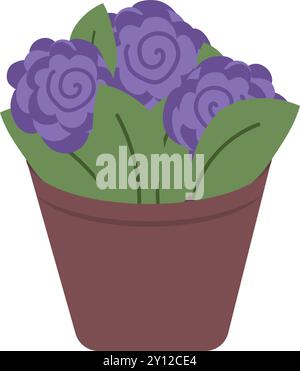 Fleurs violettes en pot dans le pot marron plat de style dessin animé vecteur Illustration de Vecteur