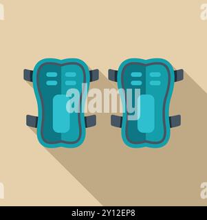 Paire de protège-tibias bleus protège les jambes pendant le match de football, illustration vectorielle plate avec une longue ombre Illustration de Vecteur