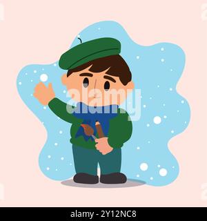 Artiste de dessin animé avec pinceau et crayon à la main, vecteur Illustration de Vecteur