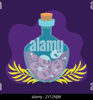 Bouteille de potion de crânes sur fond sombre vecteur Illustration de Vecteur