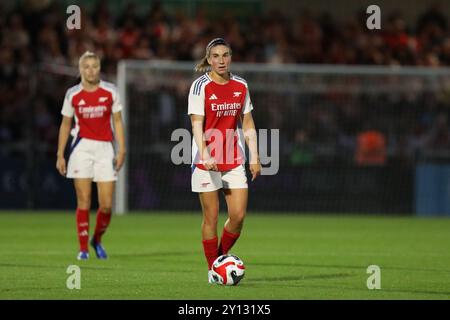 Borehamwood, Royaume-Uni. 04th Sep, 2024. Mariona Caldentey d'Arsenal Women sur le ballon lors du match de l'UEFA Women's Champions League Round 1 entre Arsenal Women et Rangers Women à Meadow Park, Borehamwood, Angleterre, le 4 septembre 2024. Photo de Joshua Smith. Utilisation éditoriale uniquement, licence requise pour une utilisation commerciale. Aucune utilisation dans les Paris, les jeux ou les publications d'un club/ligue/joueur. Crédit : UK Sports pics Ltd/Alamy Live News Banque D'Images