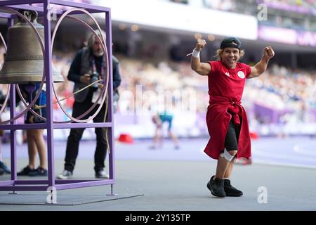 Saint-Denis, France. 4 septembre 2024. Tlili Raoua (TUN) Athlétisme : Discus Throw F41 finale féminine lors des Jeux paralympiques de Paris 2024 au stade de France à Saint-Denis. Crédit : AFLO SPORT/Alamy Live News Banque D'Images