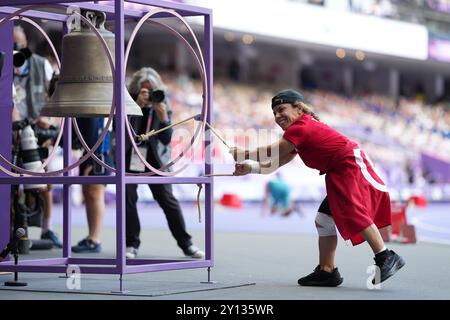 Saint-Denis, France. 4 septembre 2024. Tlili Raoua (TUN) Athlétisme : Discus Throw F41 finale féminine lors des Jeux paralympiques de Paris 2024 au stade de France à Saint-Denis. Crédit : AFLO SPORT/Alamy Live News Banque D'Images