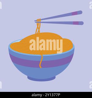 Icône de vecteur ramen nouilles. bol de nouilles avec des baguettes illustration vectorielle. nouilles spaghettis Illustration de Vecteur